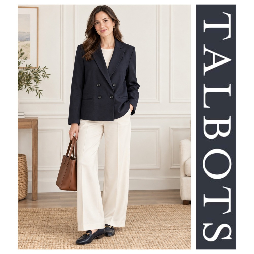 Talbots Navy Blue Italian Knit Double Breasted Career Capsule Blazer Jacket 16
